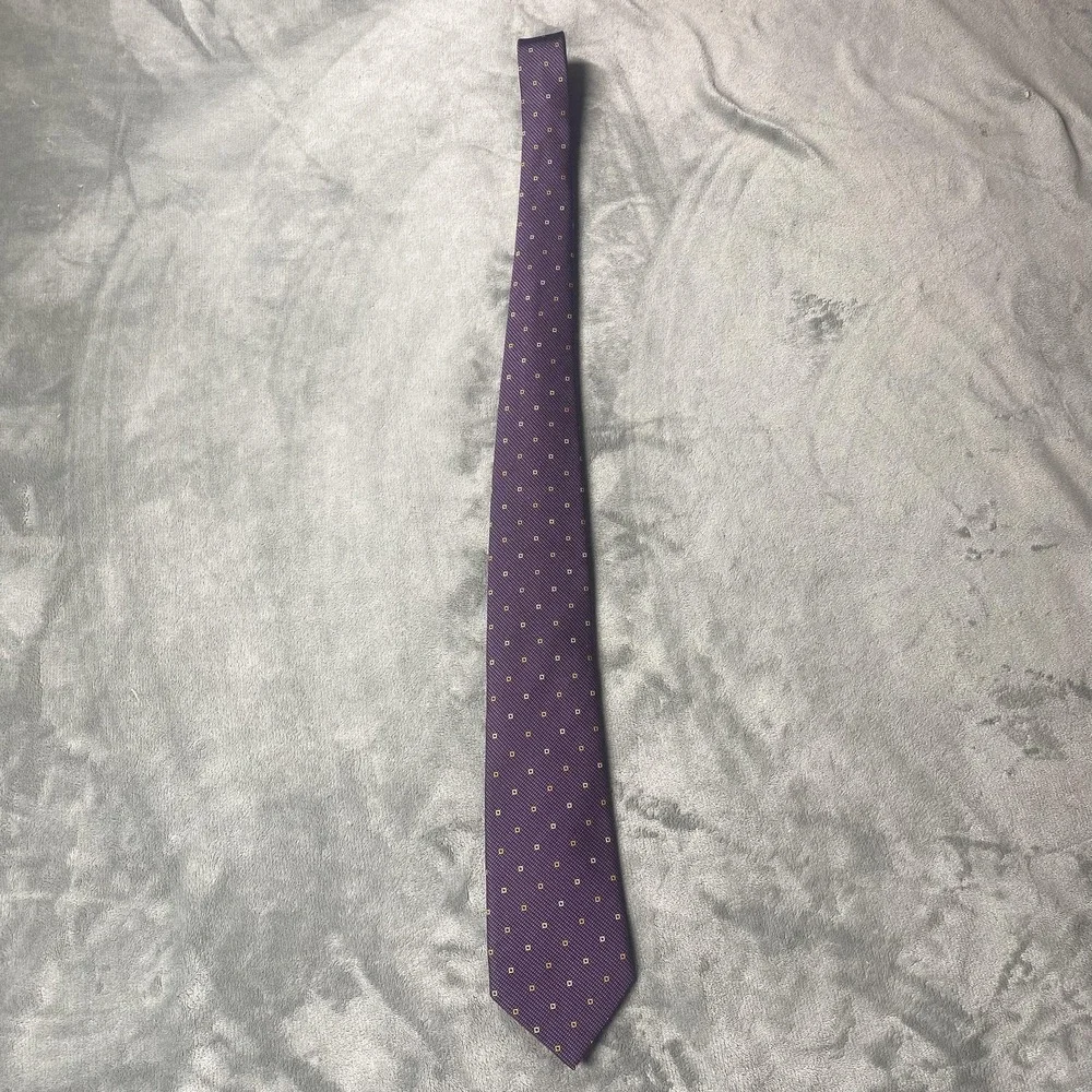 David Donahue Tie Mens One Size Purple 100% Silk Geometric Classic Woven Necktie